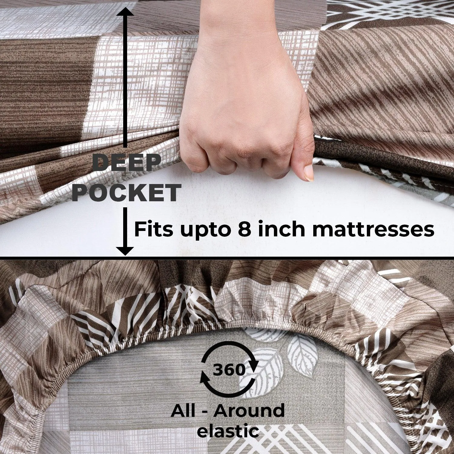 140 GSM Microfiber Fitted Bedsheet with 2 Pillow Covers for Queen / King Size bed, Roast Brown Floral Checks