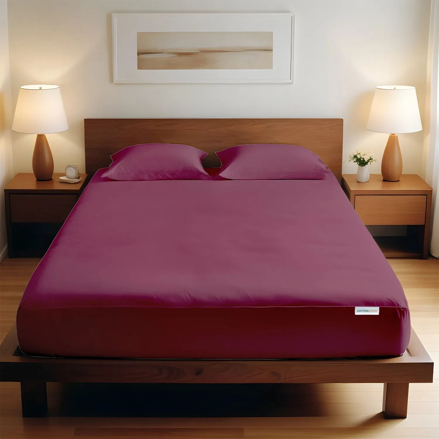 3 Piece Fitted Sheet Set Super Soft Burgundy Twin Size 160x200 30cm with 2 Pillow Case