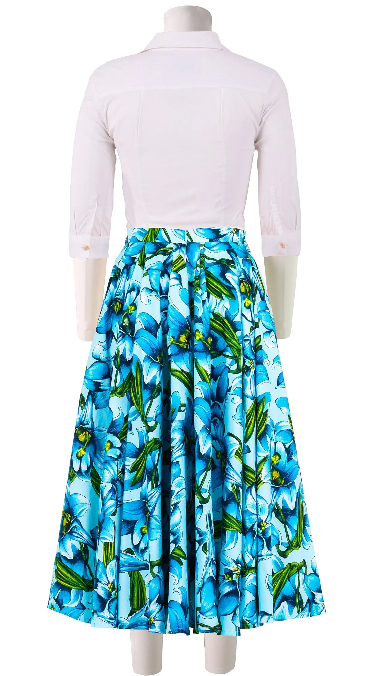 Abelia Skirt Midi Length Cotton Stretch (Paper Lillies Ground)