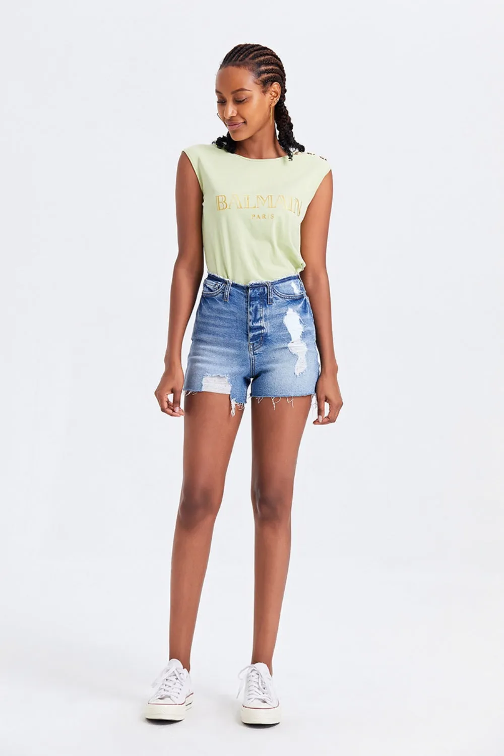 BAYEAS High Rise Bandless Denim Shorts