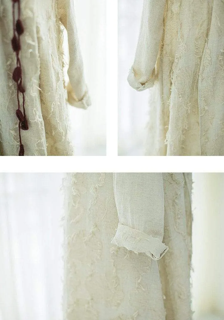 Beige Ruffled Linen Cardigan