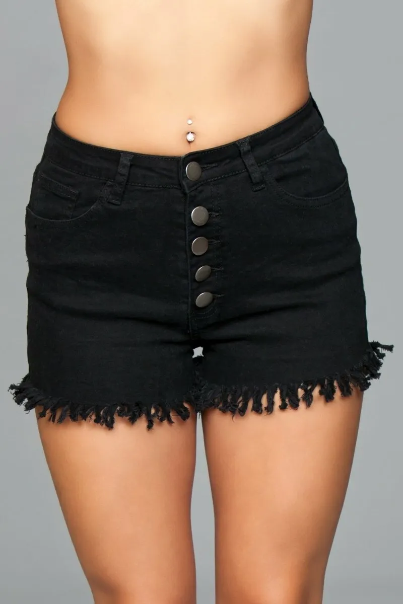 BeWicked J9BK Fringed Button Up Shorts - Black