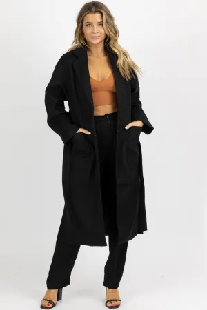 BLACK OVERSIZE BELTED TRENCH COAT