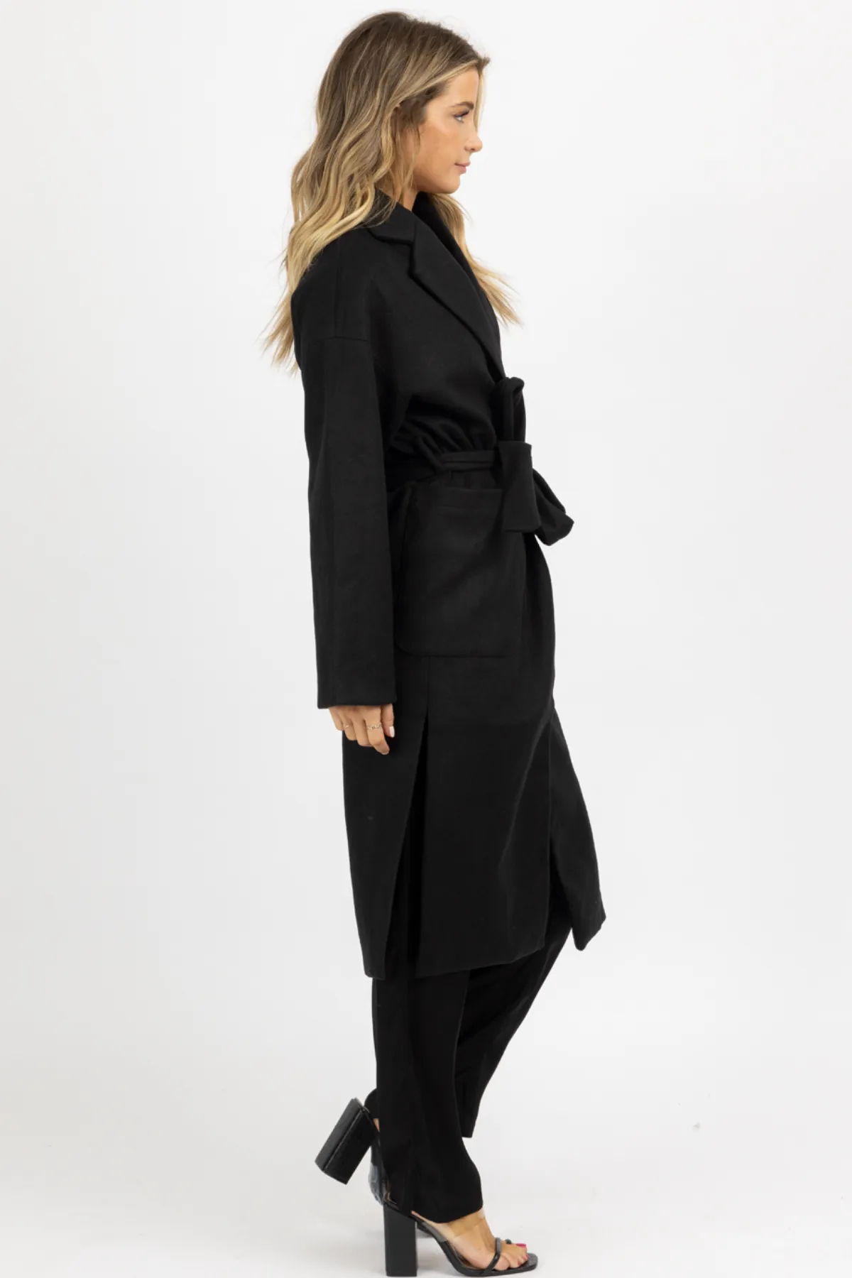 BLACK OVERSIZE BELTED TRENCH COAT