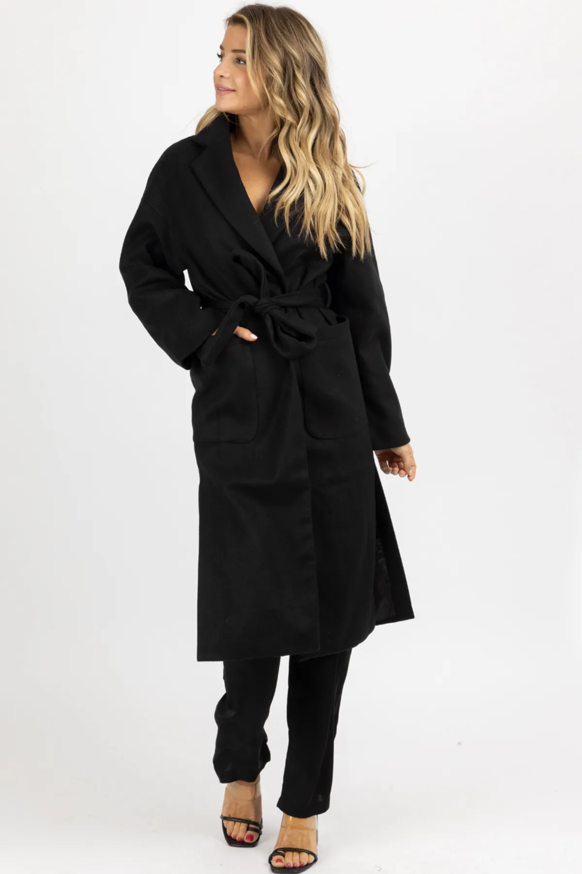 BLACK OVERSIZE BELTED TRENCH COAT