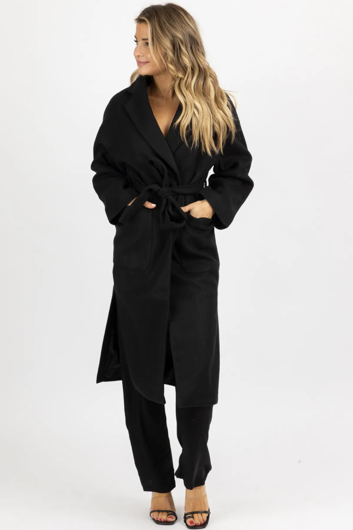 BLACK OVERSIZE BELTED TRENCH COAT