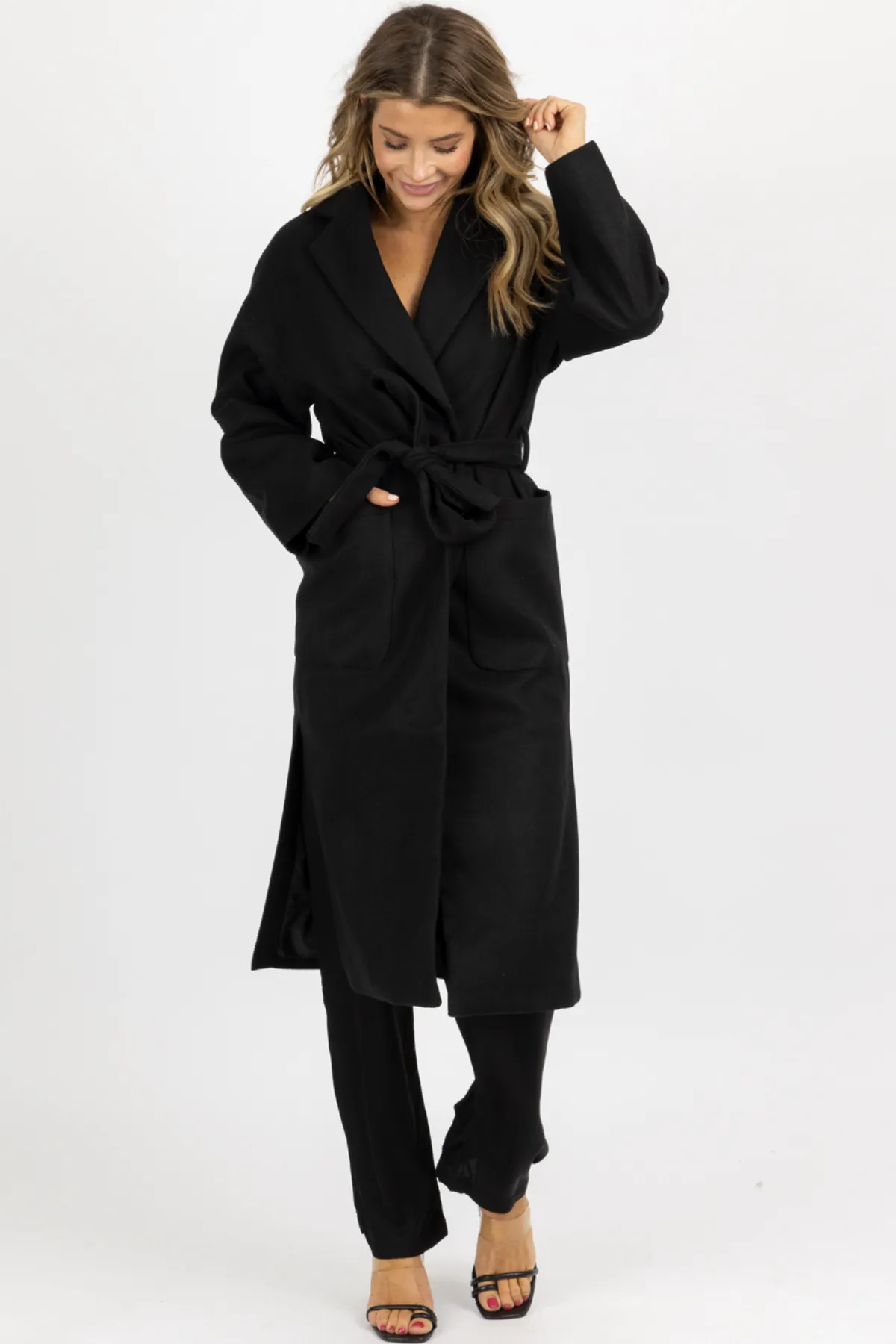 BLACK OVERSIZE BELTED TRENCH COAT