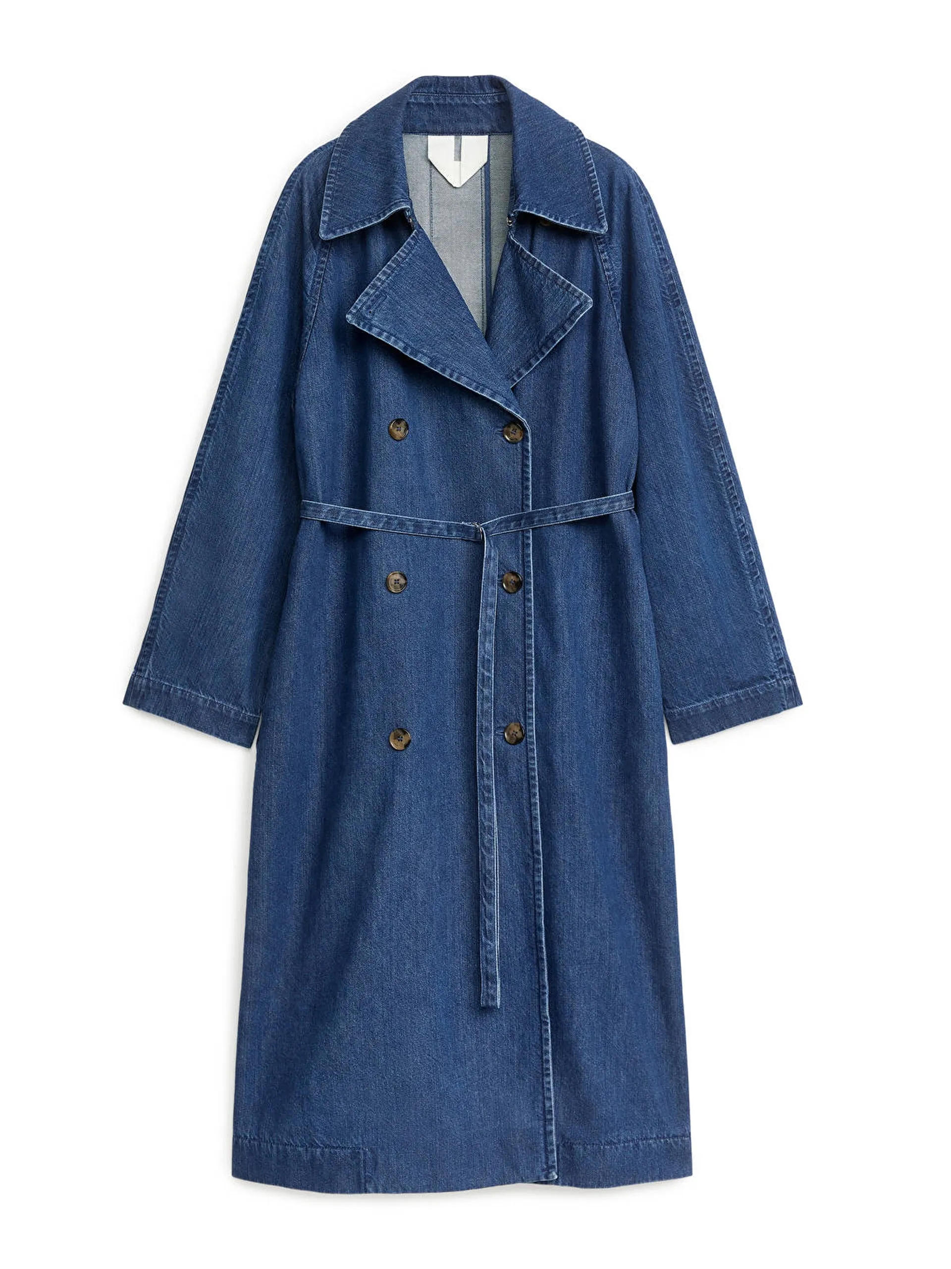 Blue denim trench coat