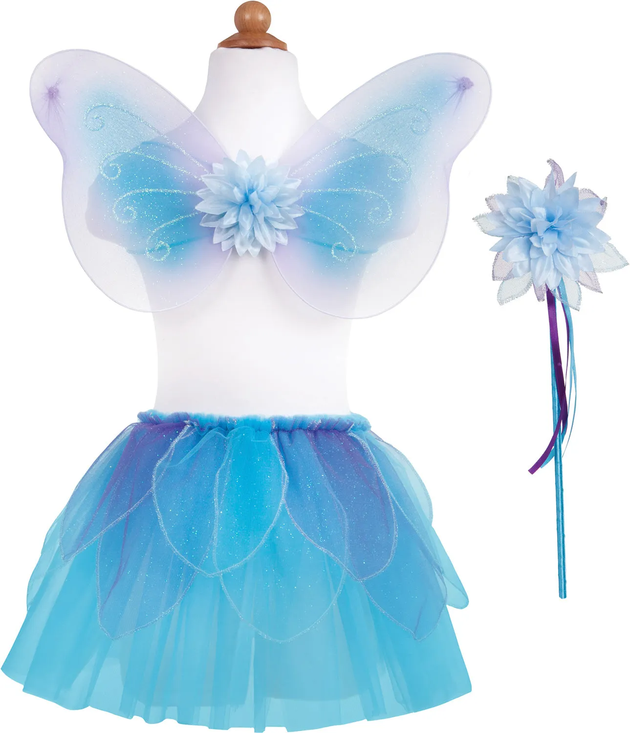 Blue Flutter Skirt, Wings, and Wand