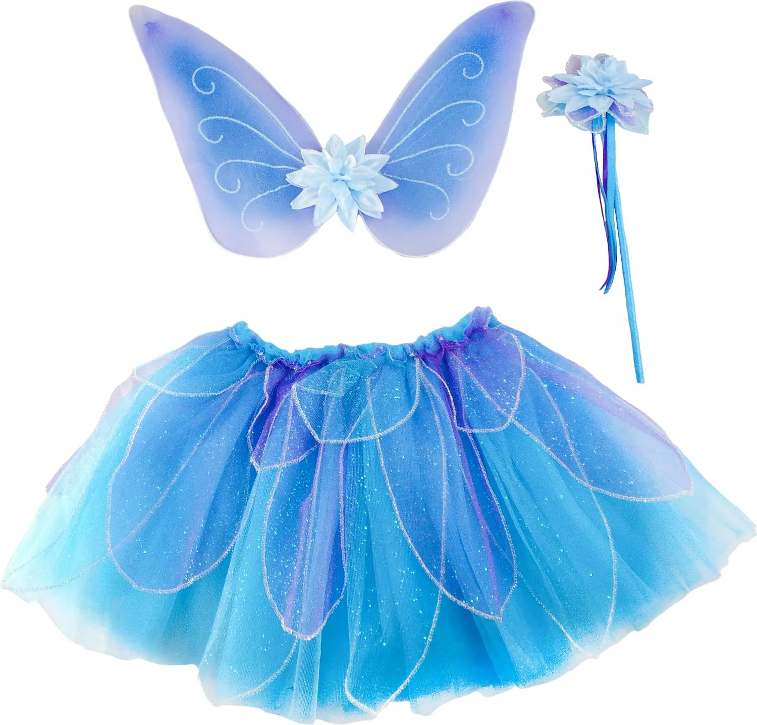 Blue Flutter Skirt, Wings, and Wand