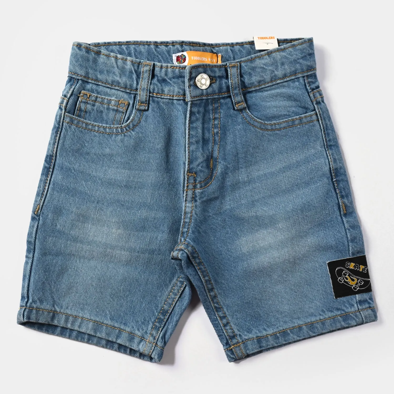 Boys Denim Stretch Short Belt-Ice Blue