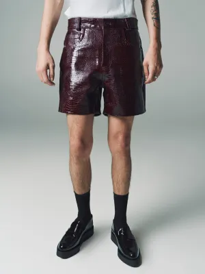 Brown Leather Crocodile Five Pocket Leather Shorts