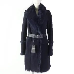 Burberry Mouton Lamb Leather Trench Coat Navy