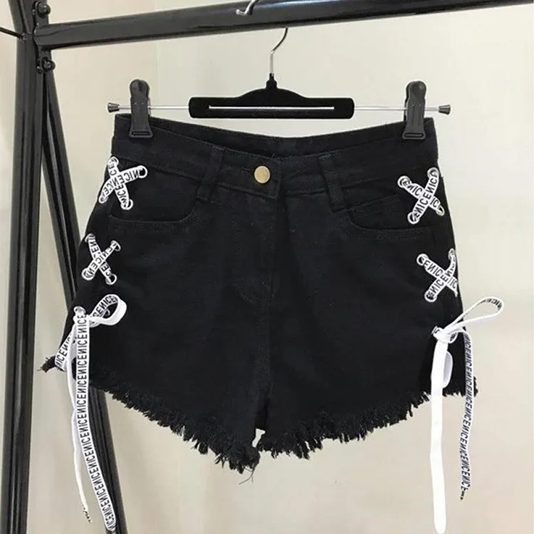 Chic Letter High Waist Denim Hot Shorts