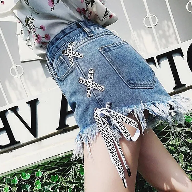 Chic Letter High Waist Denim Hot Shorts