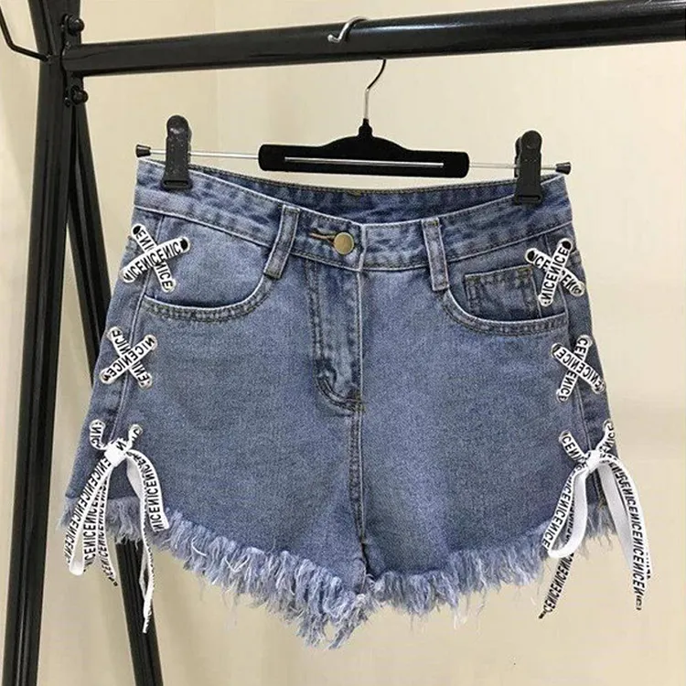 Chic Letter High Waist Denim Hot Shorts