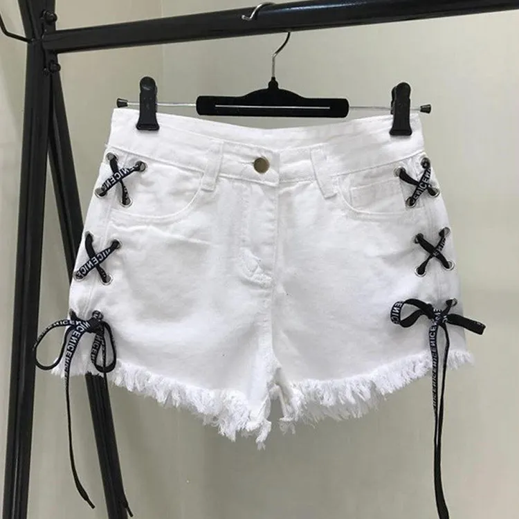 Chic Letter High Waist Denim Hot Shorts