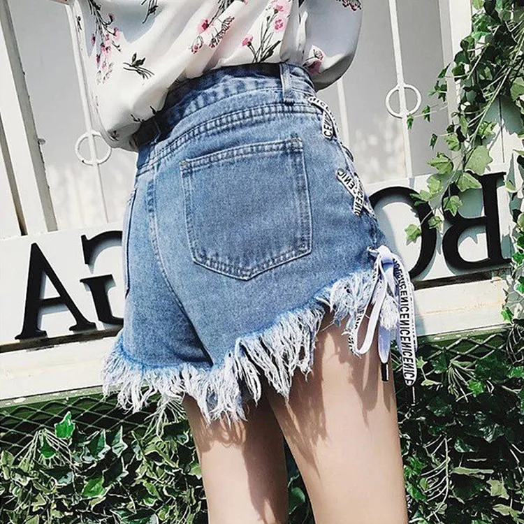 Chic Letter High Waist Denim Hot Shorts