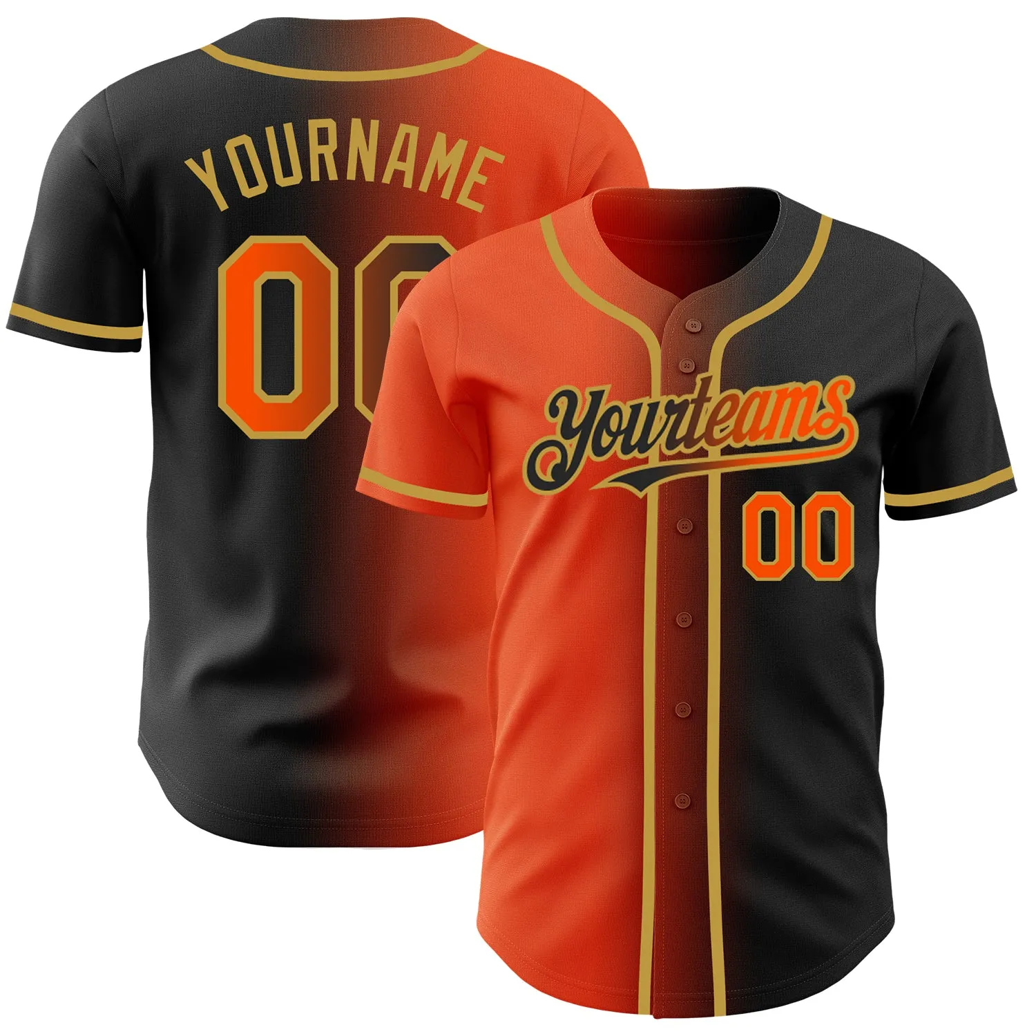 Custom Black Orange-Old Gold Authentic Gradient Fashion Baseball Jersey