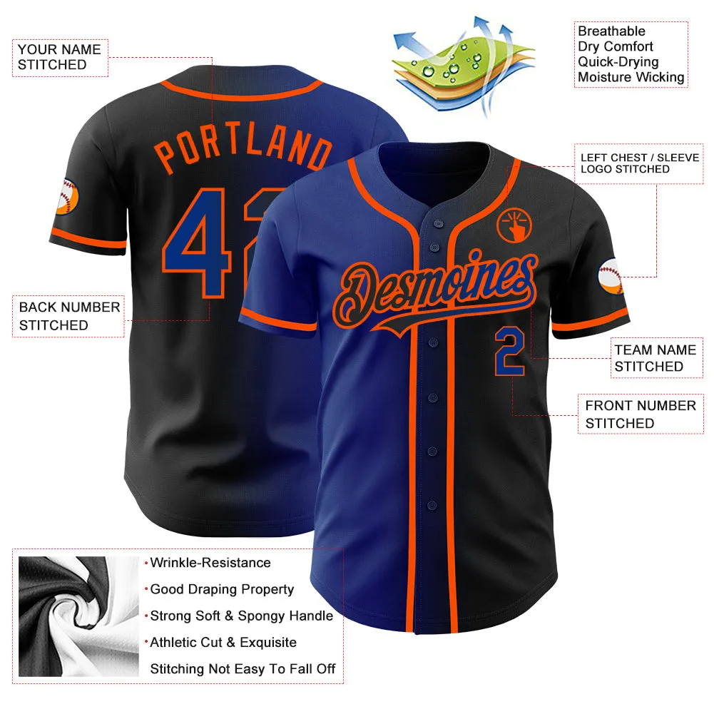 Custom Black Royal-Orange Authentic Gradient Fashion Baseball Jersey