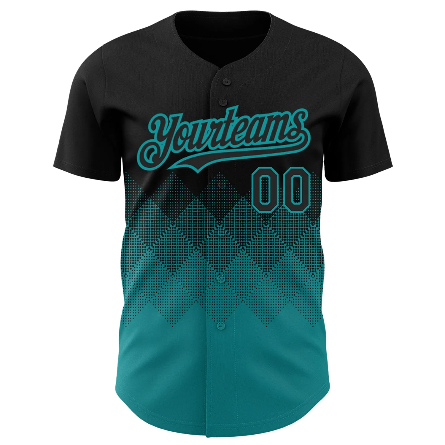 Custom Black Teal 3D Pattern Design Gradient Square Shapes Authentic Baseball Jersey