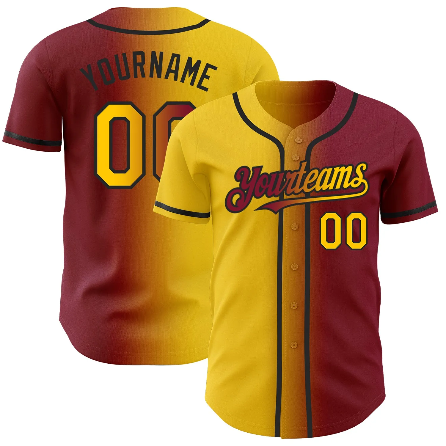 Custom Crimson Yellow-Black Authentic Gradient Fashion Baseball Jersey