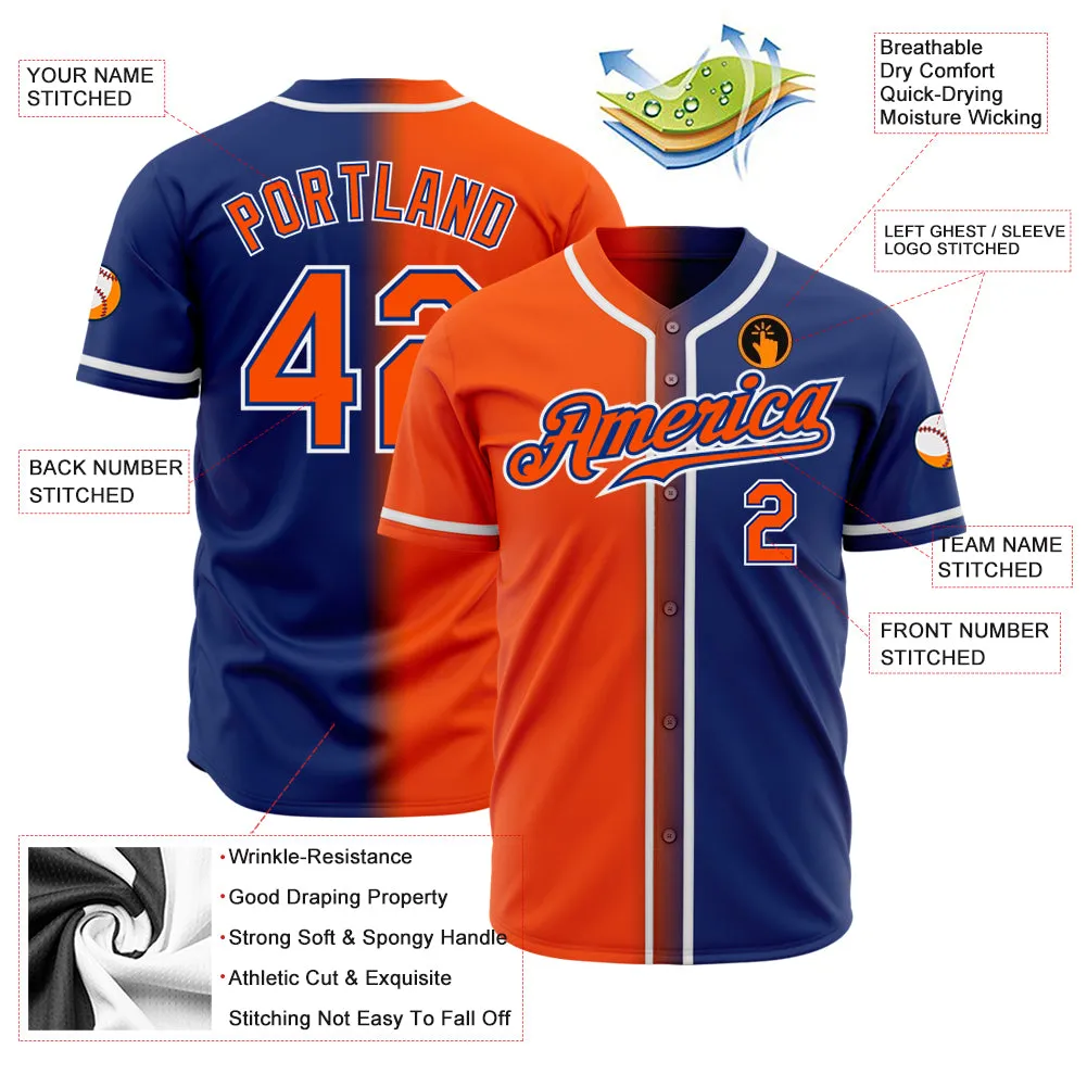 Custom Royal Orange-White Authentic Gradient Fashion Baseball Jersey