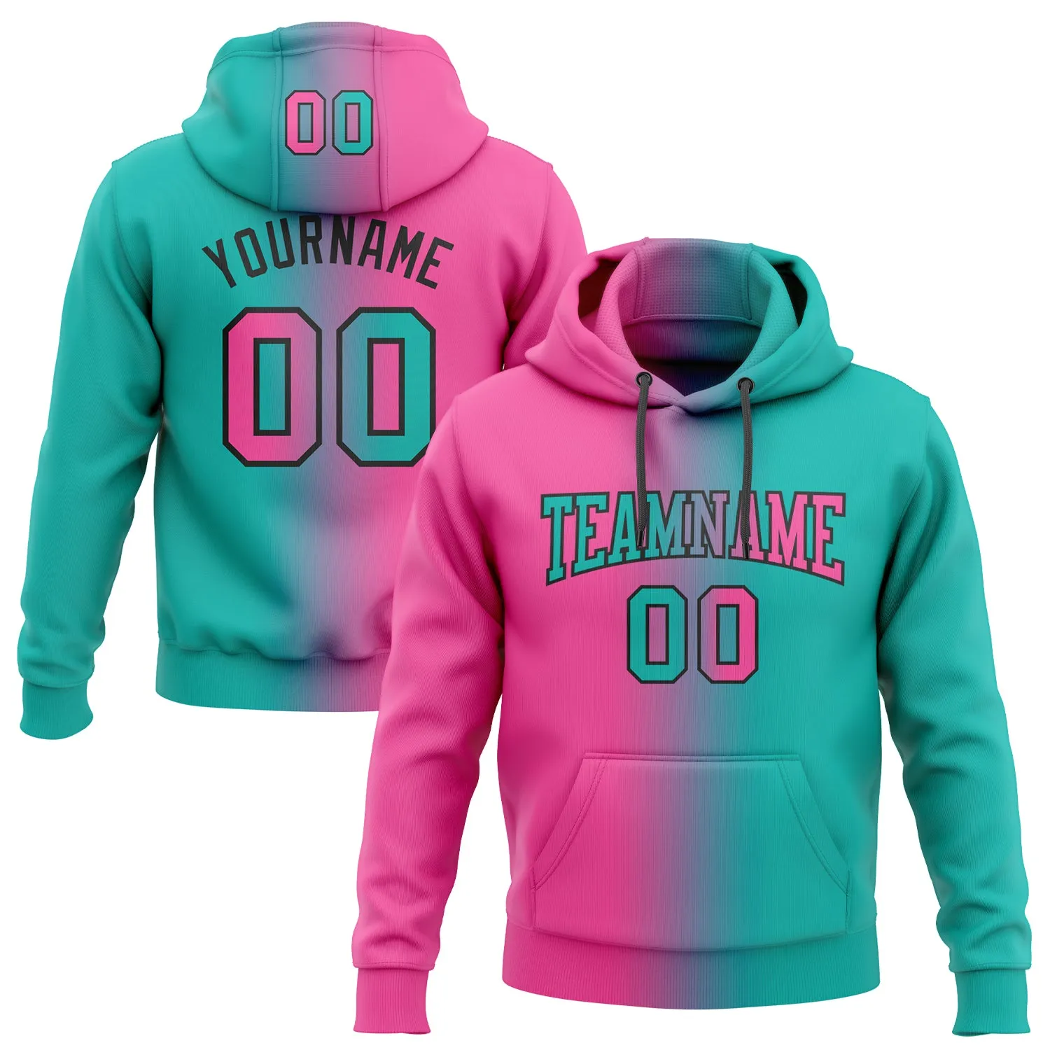 Custom Stitched Aqua Pink-Black Gradient Fashion Sports Pullover Sweatshirt Hoodie