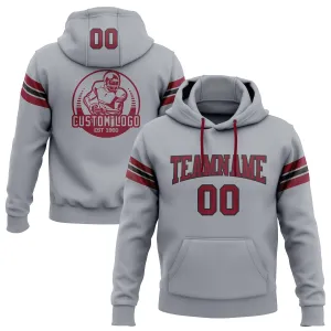 Custom Stitched Gray Crimson-Black Football Pullover Sweatshirt Hoodie