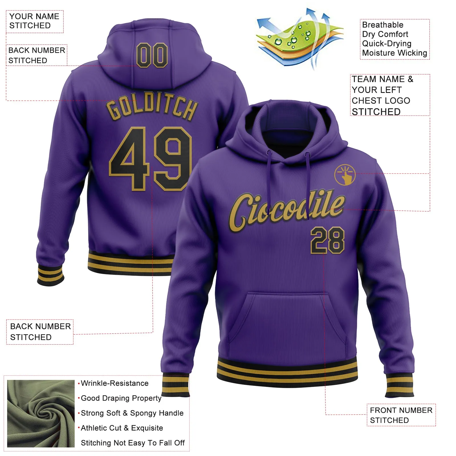 Custom Stitched Purple Black-Old Gold Sports Pullover Sweatshirt Hoodie