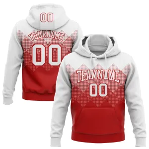 Custom Stitched White Red 3D Pattern Design Gradient Square Shape Sports Pullover Sweatshirt Hoodie