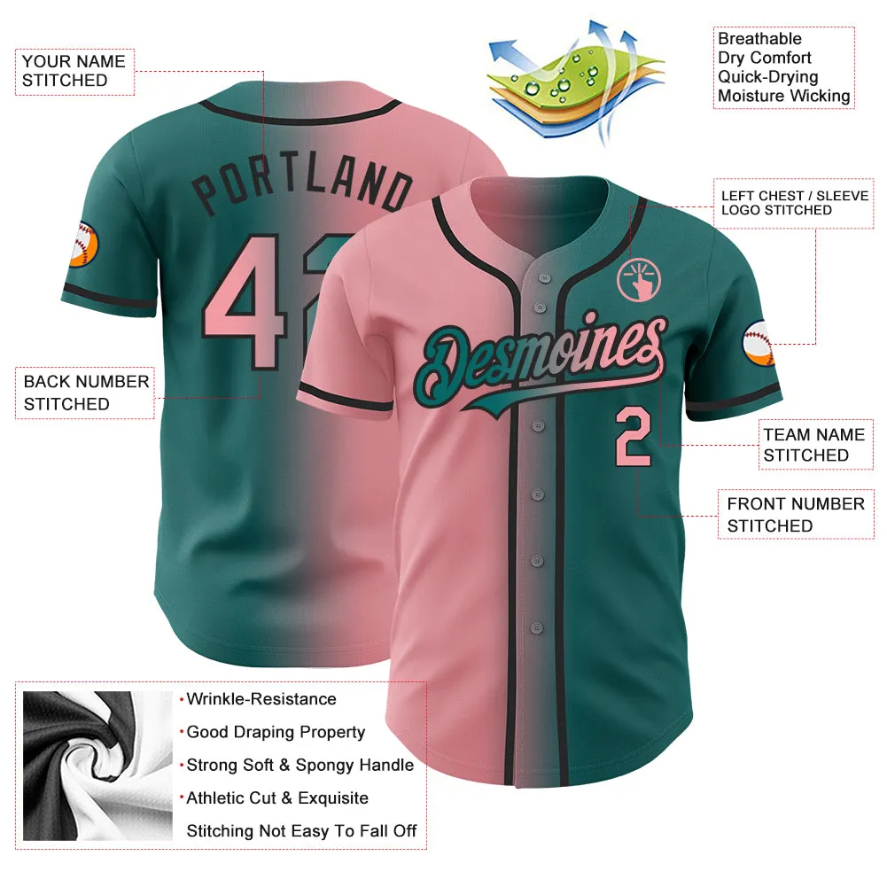 Custom Teal Medium Pink-Black Authentic Gradient Fashion Baseball Jersey