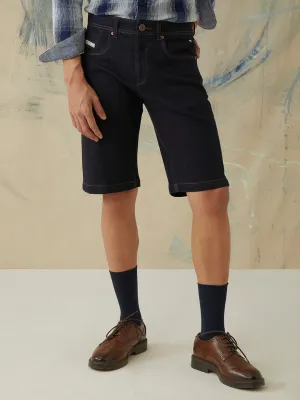 Dark Blue Plain Denim Shorts