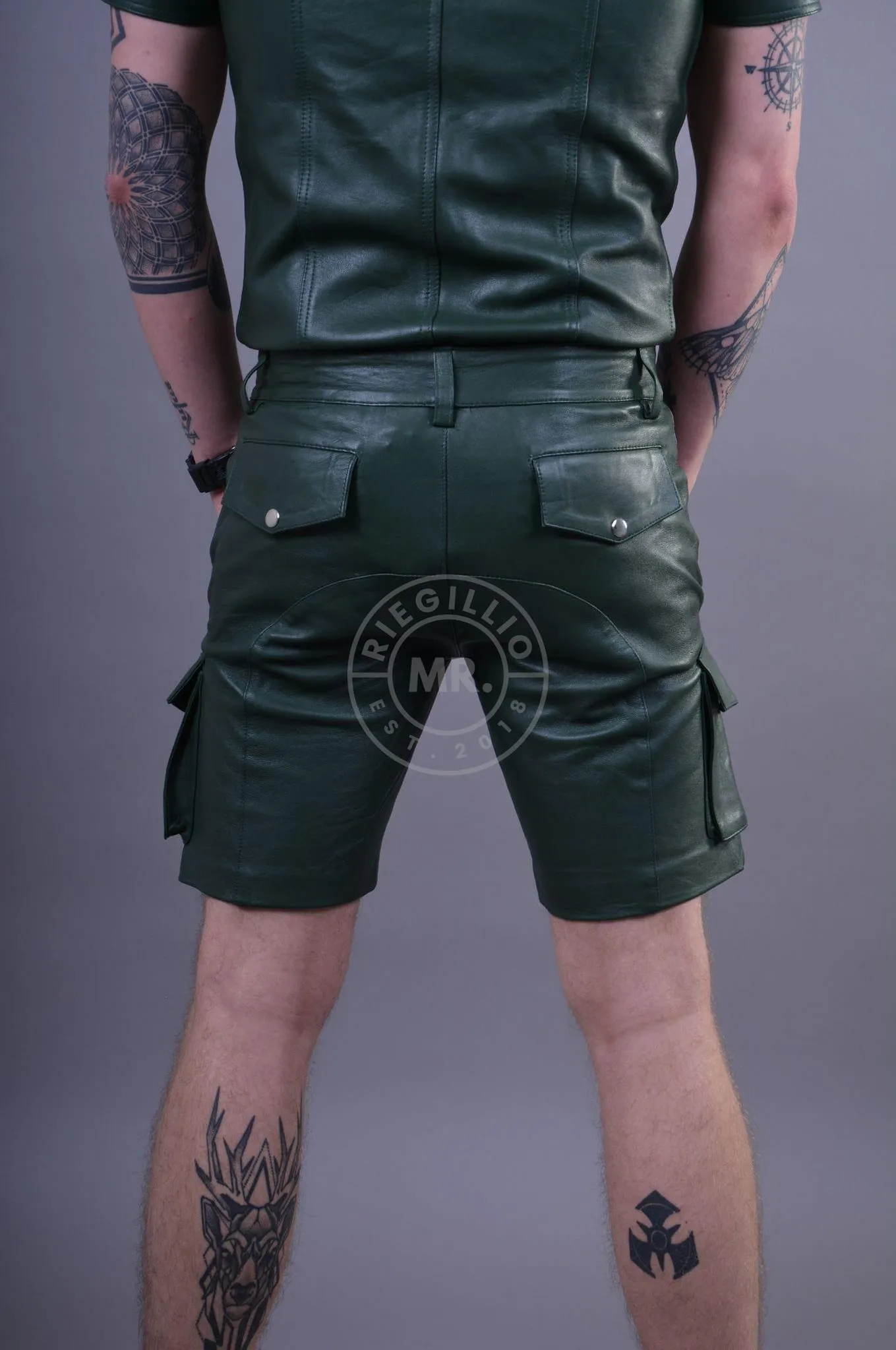 Dark Green Leather Cargo Short