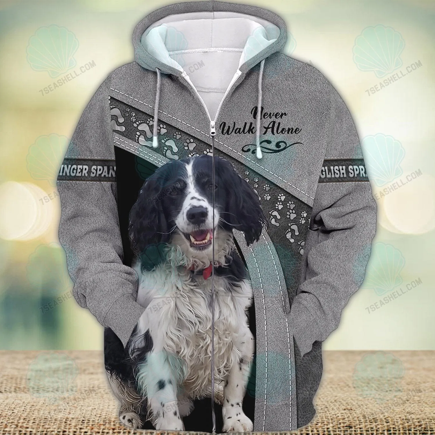 English Springer Spaniel Never Walk Alone 3D Full Print Shirts, Christmas Dog Memorial Gifts for loss of Dog