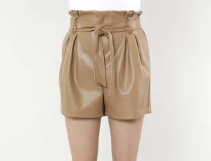 Faux Leather Paper Bag Shorts