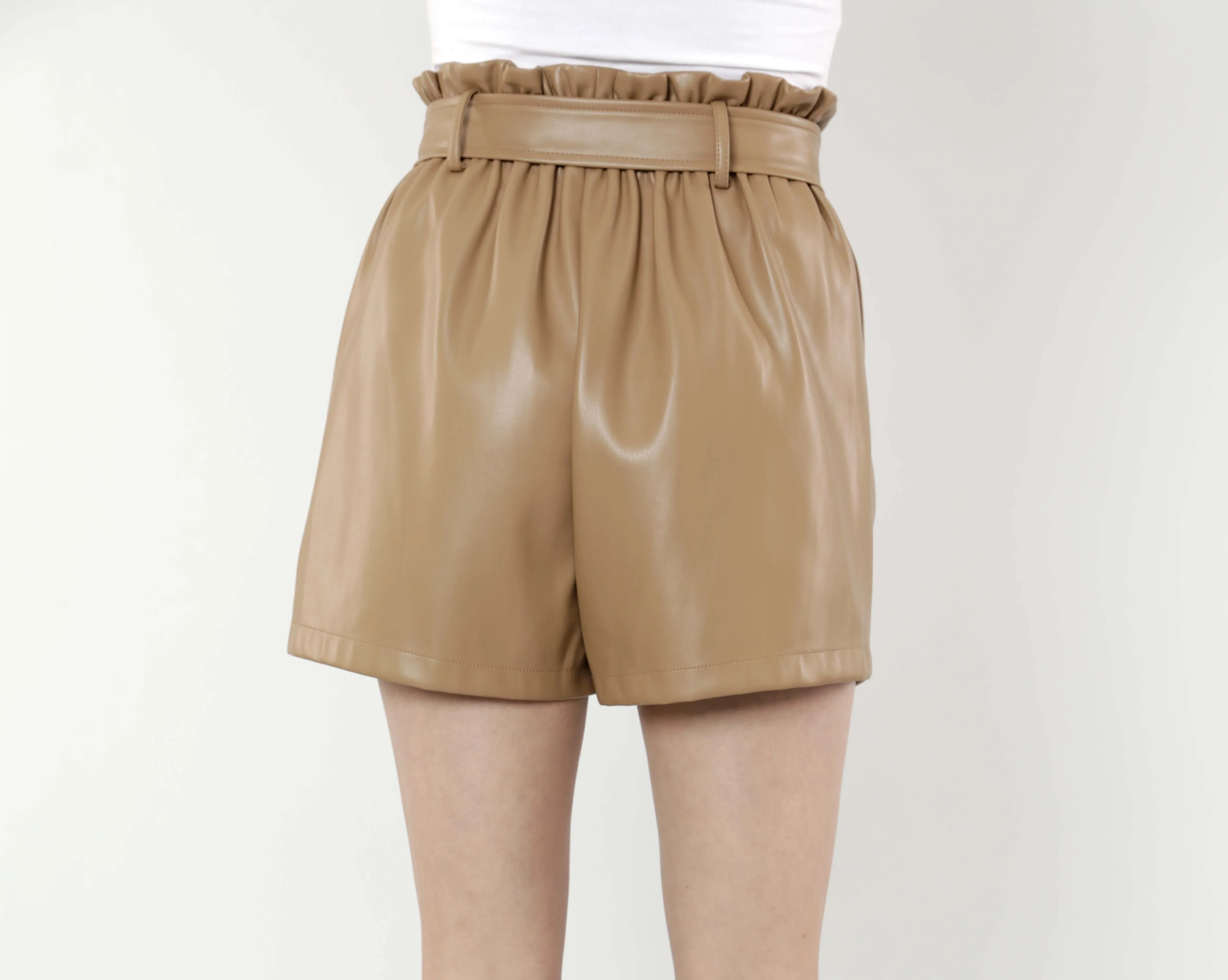 Faux Leather Paper Bag Shorts