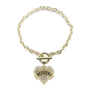 Gold Blazers Pave Heart Charm Toggle Bracelet