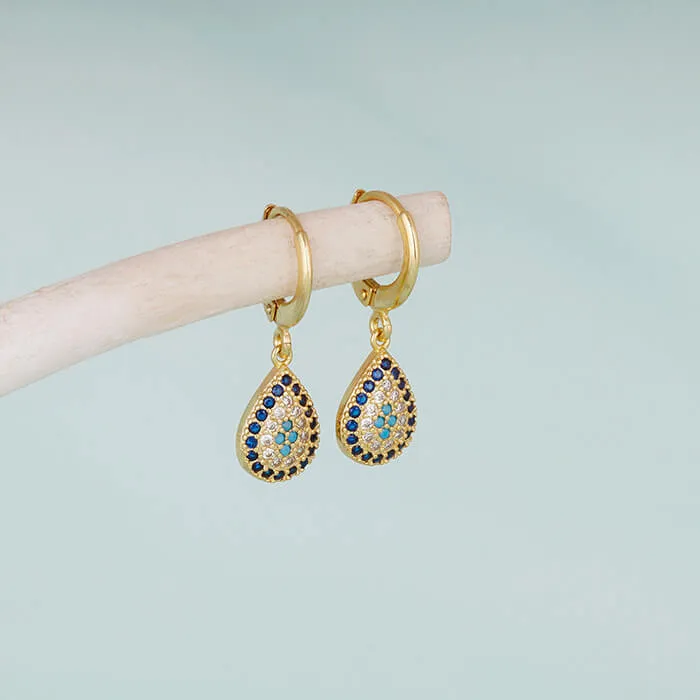 Golden Evil Eye Pear Earrings