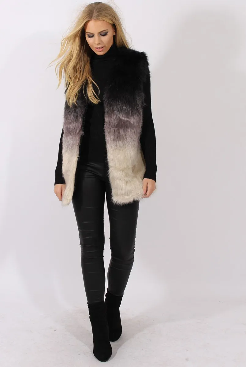 Grey Gradient Faux Fur Gilet - Briella