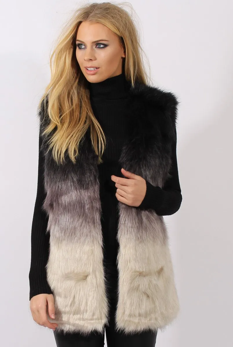 Grey Gradient Faux Fur Gilet - Briella