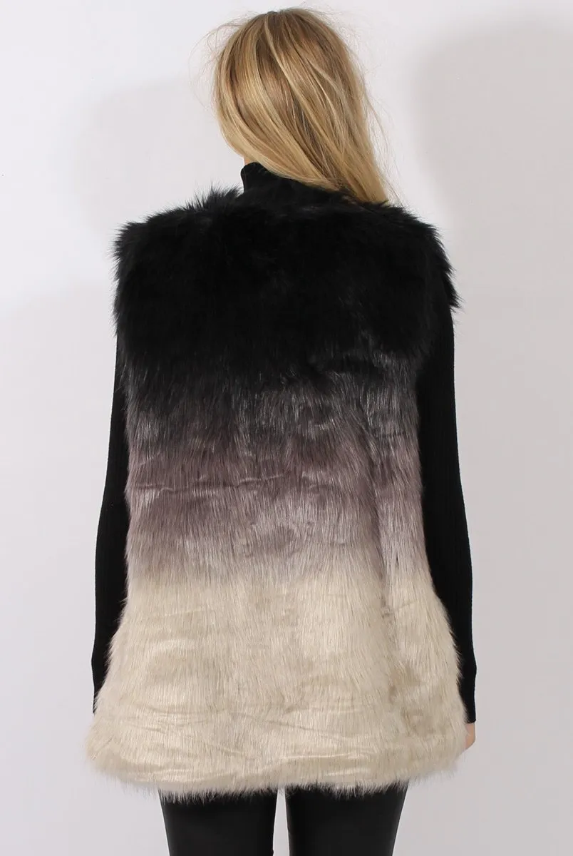 Grey Gradient Faux Fur Gilet - Briella