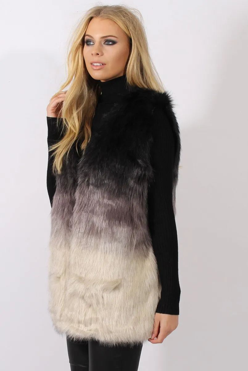 Grey Gradient Faux Fur Gilet - Briella