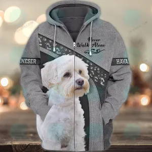 Havaneser Love White Never Walk Alone 3D Full Print Shirts, Christmas Dog Memorial Gifts for loss of Dog