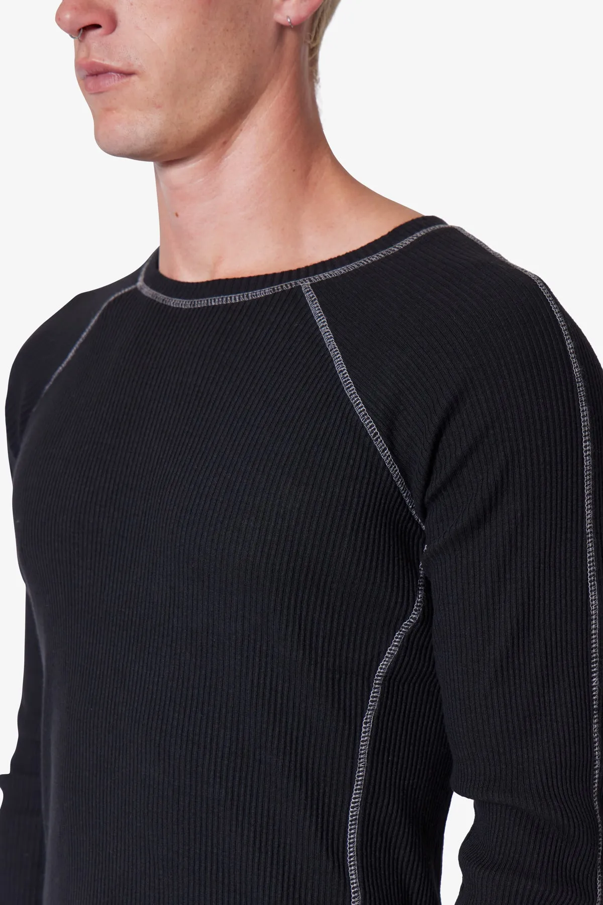 Heavy Knit Cropped L/S Tee - Black