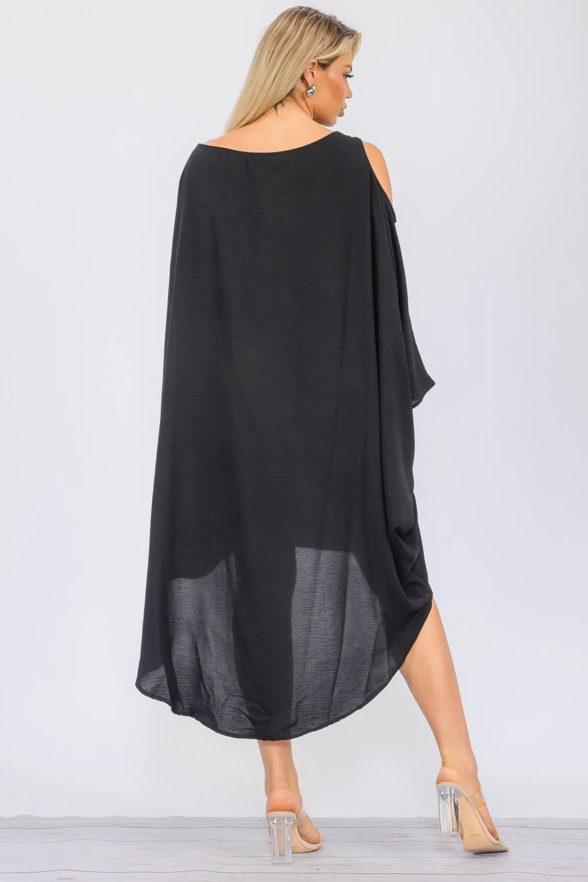 HH735X-SOLID - Cold Shoulder Cover Up Dress