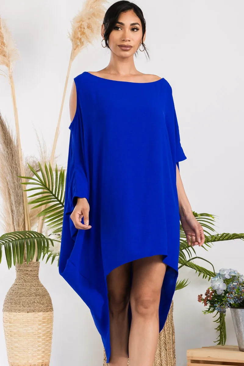 HH735X-SOLID - Cold Shoulder Cover Up Dress