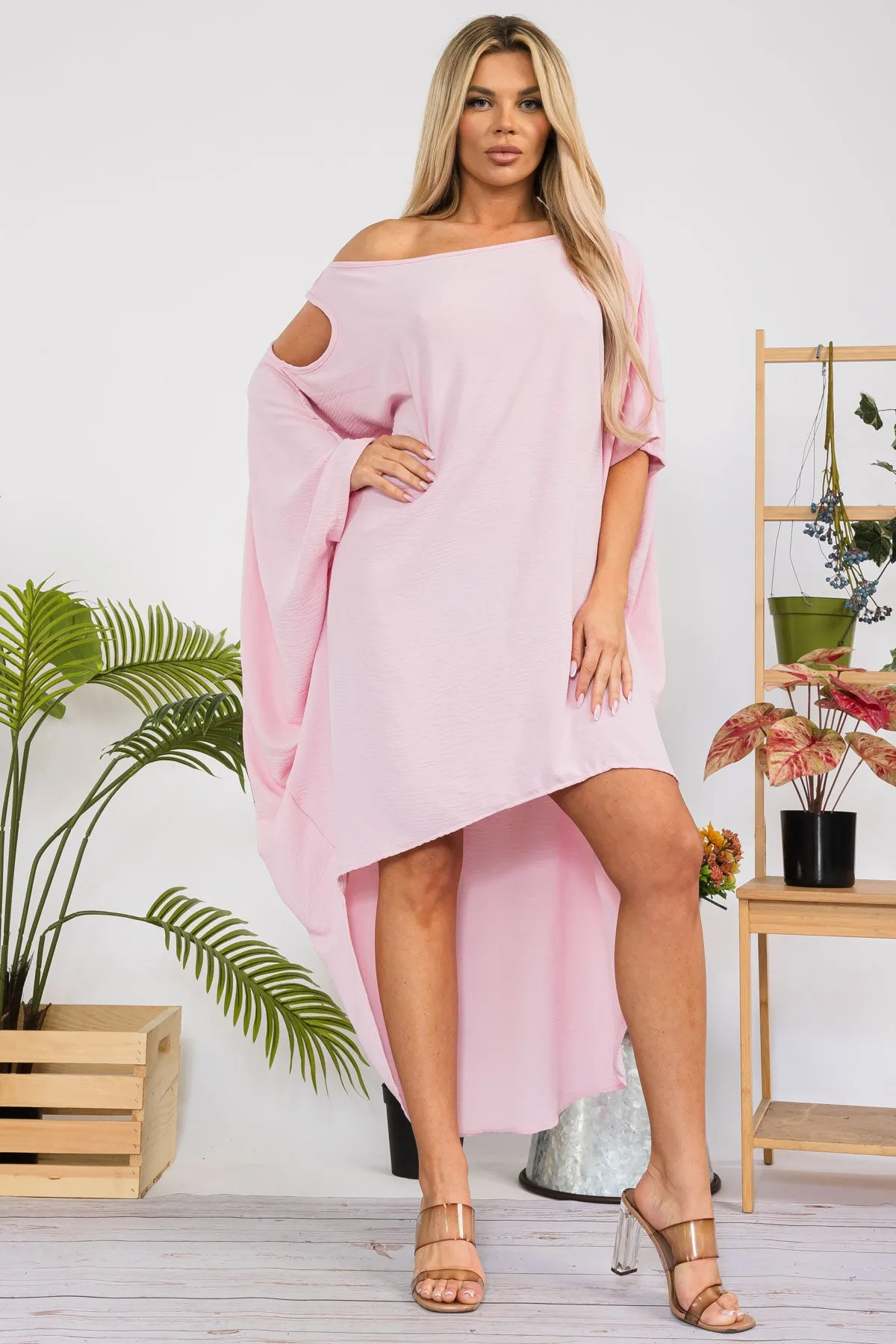 HH735X-SOLID - Cold Shoulder Cover Up Dress