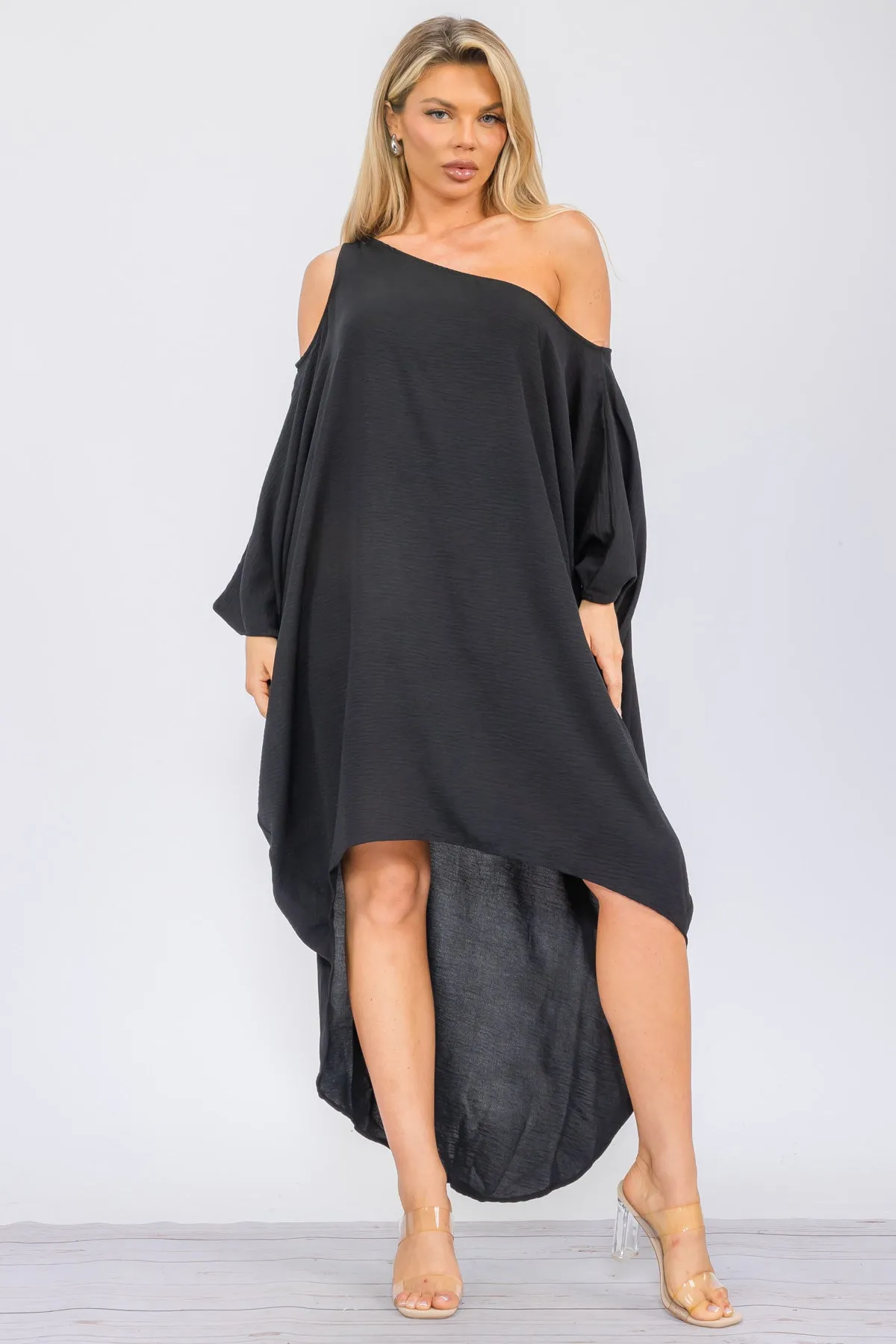 HH735X-SOLID - Cold Shoulder Cover Up Dress