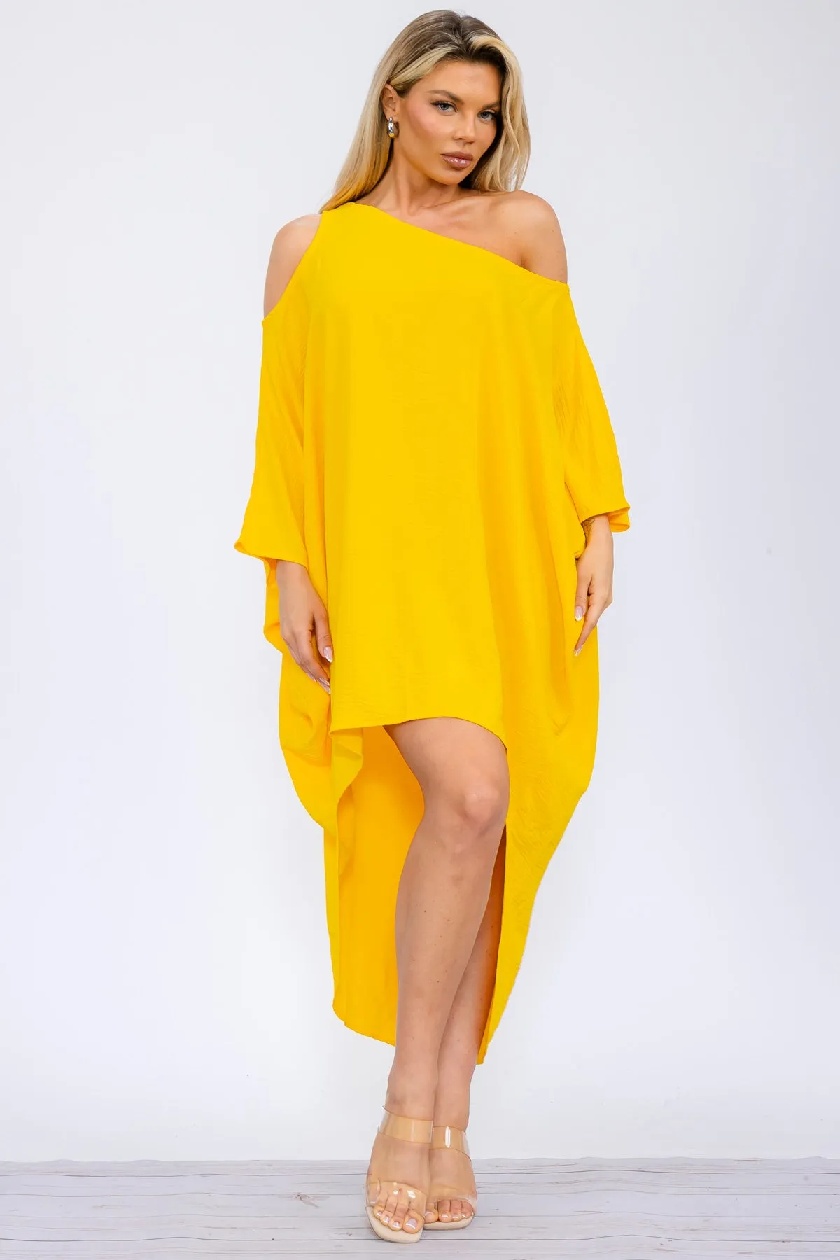 HH735X-SOLID - Cold Shoulder Cover Up Dress